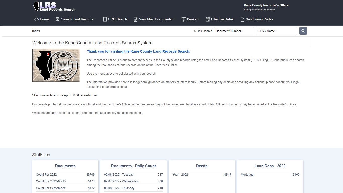 Welcome to the Kane County Land Records Search System